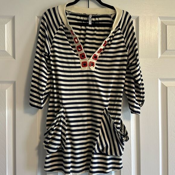 Nanette Lepore Swim Women’s Navy Blue and Ivory Striped Beach Cover-up - Size S - Picture 1 of 7